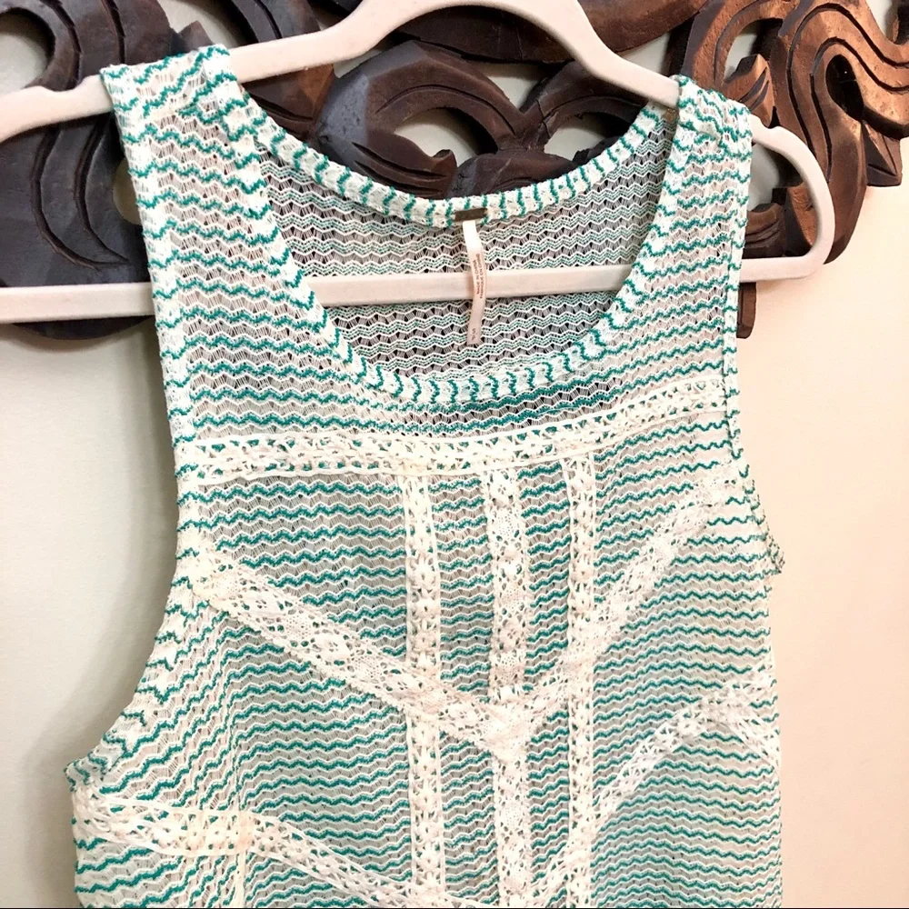Free People Green Lace Crochet Stripe Peplum Top